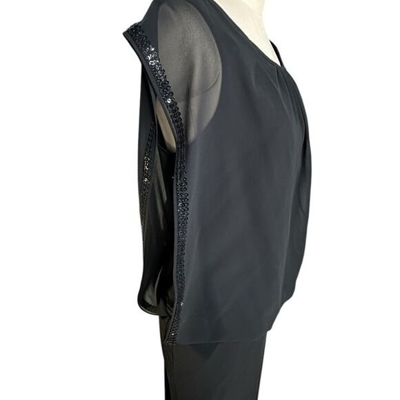 Betsy & Adam Black Chiffon Sequined Column Maxi Formal Dress | 12 - Picture 2 of 10